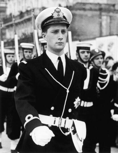 El príncipe Alberto II de Bélgica desfila como Presidente de Honor de la Exposición General de primera categoría de Bruselas 1958.