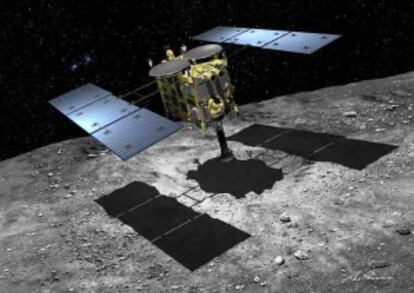 Recreación de la llegada de Hayabusa II al asteroide.