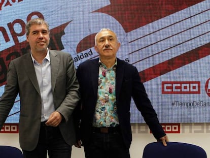 Los líderes de CC OO, Unai Sordo (izquierda), y de UGT, Pepe Álvarez.