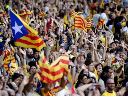 Manifestantes por la independencia de Catalu&ntilde;a, en Barcelona el pasado 11 de septiembre.