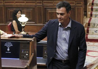 El líder del PSOE, Pedro Sánchez, durante el pleno del Congreso, esta tarde en Madrid.