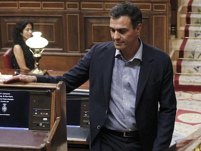 El líder del PSOE, Pedro Sánchez, durante el pleno del Congreso, esta tarde en Madrid.