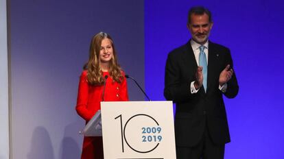 La princesa Leonor durante su discurso en los premios Princesa de Girona.