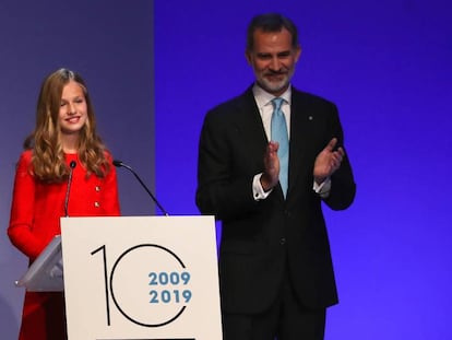 La princesa Leonor durante su discurso en los premios Princesa de Girona 2019.