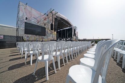 El escenario y las sillas del festival Sonorama Ribera, este jueves en Aranda de Duero (Burgos).