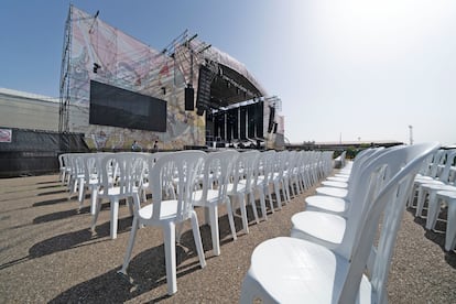 El escenario y las sillas del festival Sonorama Ribera, este jueves en Aranda de Duero (Burgos).