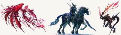 Fénix, Odín e Ifrit, tres de los eikons de 'Final Fantasy XVI', en imágenes conceptuales de Sqare Enix.