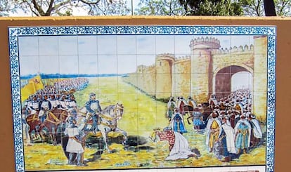 Mural que conmemora la conquista cristiana de Badajoz.