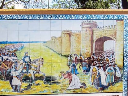Mural que conmemora la conquista cristiana de Badajoz.