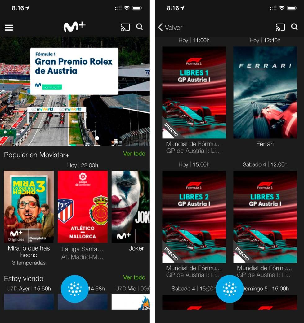 Carreras oficiales a través de la 'app' de Movistar+.