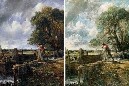 <i>La esclusa</i> (1823-1824), de John Constable, a la izquierda (perteneciente al Thyssen), y boceto a la derecha<b>, en la Tate.</b>