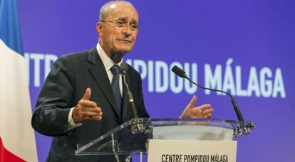 El alcalde de M&aacute;laga, Francisco de la Torre, durante la presentaci&oacute;n del Centro Nacional de Arte y Cultura Georges Pompidou de M&aacute;laga.