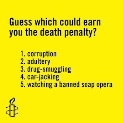 ¿Adivinas por qué podrías ser condenado a muerte? Un cartel de la campaña de Amnistía Internacional