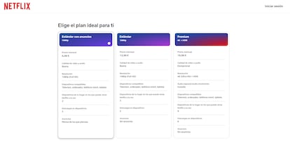 Planes de suscripción a la plataforma de streaming 'Netflix'