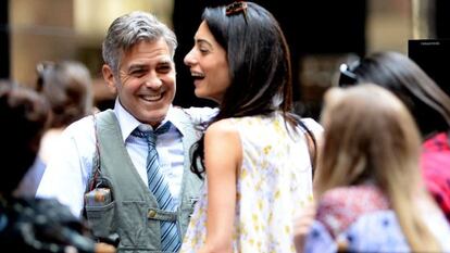 George y Amal Clooney durante el rodaje de &#039;Money Monster&#039;, en Nueva York.