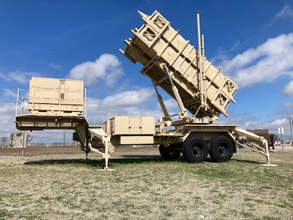 A Patriot missile mobile launcher is displayed outside the Fort Sill Army Post near Lawton, Oklahoma
