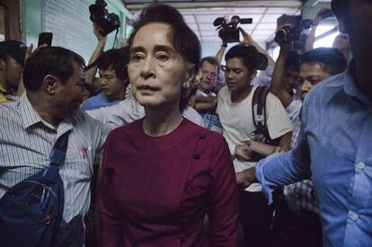 Aung San Suu Kyi en Yangón (Myanmar).