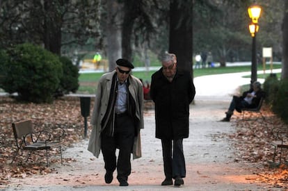 Dos hombres en el Parque del Retiro en Madrid