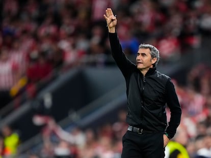 Ernesto Valverde, entrenador del Athletic, en la vuelta de los cuartos de la Europa League ante el Rangers.