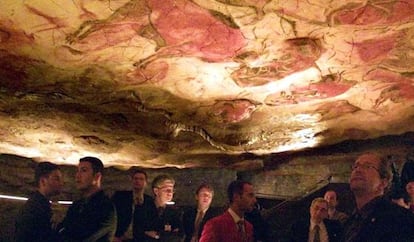 Visitors inside the replica of the Altamira cave in Cantabria.