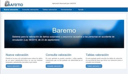 Una imagen de la aplicación del baremo.