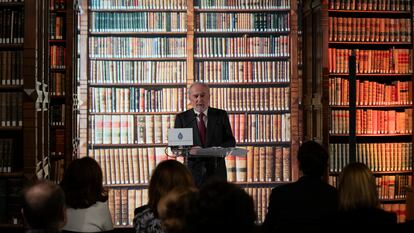 El director de la RAE, Santiago Muñoz Machado, durante la presentación de la Biblioteca Digital, el miércoles en Madrid.