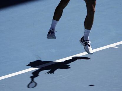 Las piernas de Djokovic, durante un entrenamiento en Melbourne.