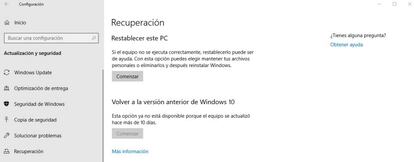 Opción par restaurar Windows 10