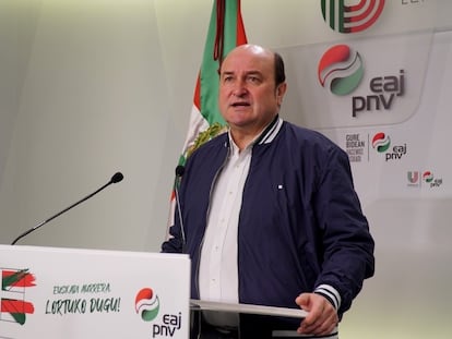 El presidente del EBB del PNV, Andoni Ortuzar, durante la presentación de la celebración del Aberri Eguna.