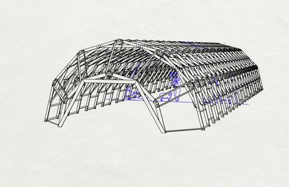 Boceto de Sergio Bravo para la Majada Rururbana Inland–Campo Adentro que ha ganado el Premio MINI de Diseño 2022 en su categoría profesional.