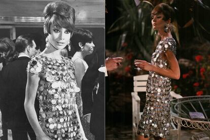 En la película Dos en la carretera (1967), este vestido de Audrey Hepburn es una prueba de cómo la Alta Costura experimenta con nuevos materiales. Hecho en metal, lo firma Paco Rabanne.