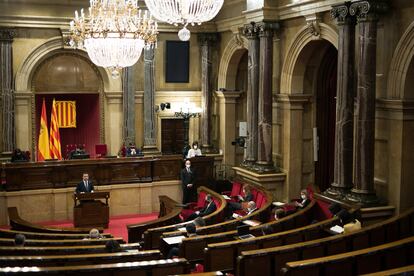 Pere Aragonès en una comparecencia en el Parlament.