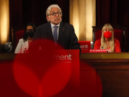 El presidente de Foment, Josep Sánchez Llibre, durante una rueda de prensa.