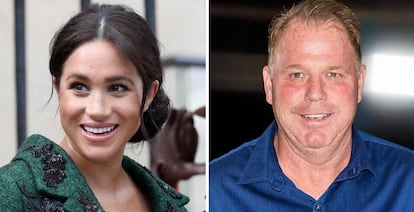 Meghan Markle en marzo en Londres y, a la derecha, Thomas Markle, en mayo en Filadelfia, EE UU.