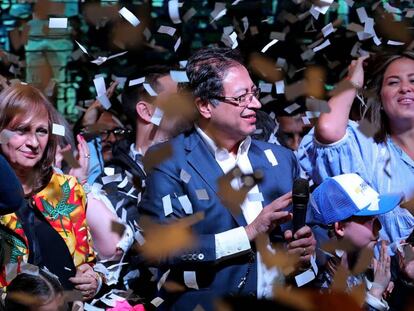 El candidato izquierdista Gustavo Petro durante su discurso tras los resultados electorales el pasado junio.