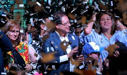 El candidato izquierdista Gustavo Petro durante su discurso tras los resultados electorales.