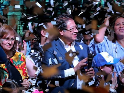 El candidato izquierdista Gustavo Petro durante su discurso tras los resultados electorales el pasado junio.