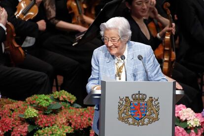 La poeta luxemburguesa Anise Koltz en un acto público en junio de 2018.