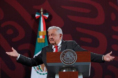 Andres Manuel López Obrador en su conferencia matutina, en Palacio Nacional.