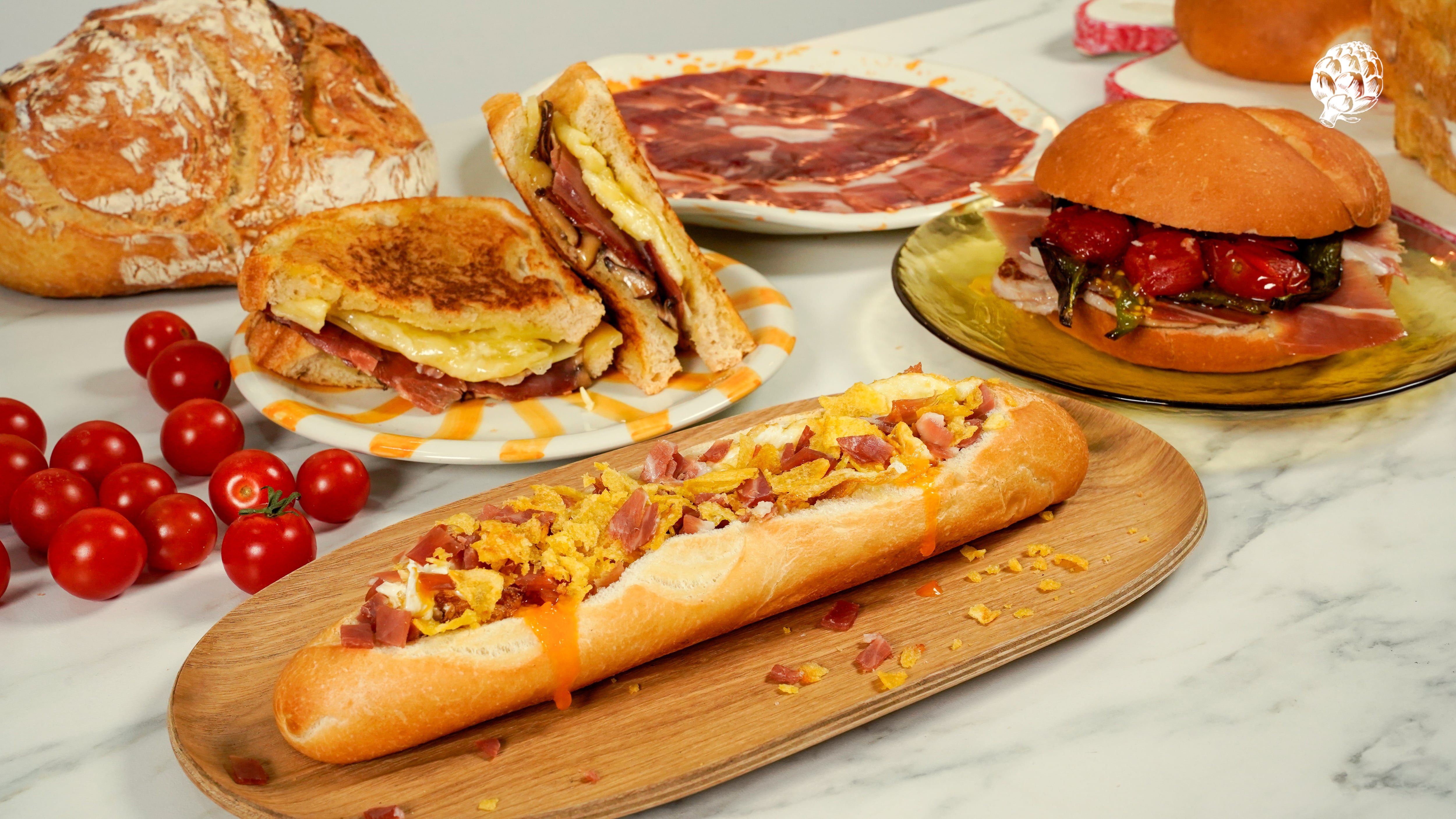 Tres bocadillos con jamón de Teruel
