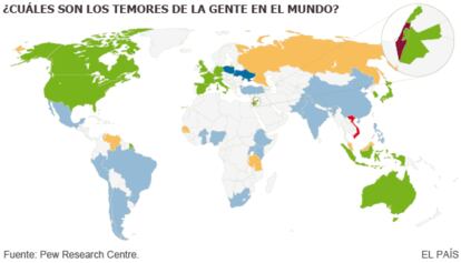 El mapa de los temores globales, según el Pew Research Center.