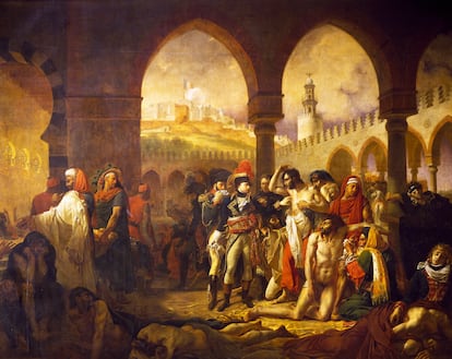 'Visita de Napoleón a los apestado en Jaffa', de Antoine-Jean Gros (1771-1835), 1804, en exhibición en el museo del Louvre en París. Napoleón Bonaparte lanzó un ataque contra Jaffa, controlada por los otomanos, entre el 3 y el 7 de marzo de 1799 antes de capturarla finalmente. 