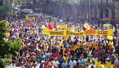 Manifestación de taxista en Barcelona este miércoles.