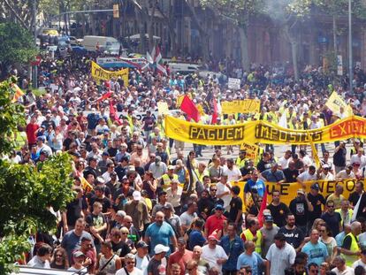 Manifestación de taxista en Barcelona este miércoles.