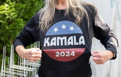 Karen Conn, Democratic supporter, at her home in Oman, Nebraska.