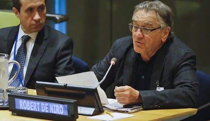 El actor Robert De Niro en la reuni&oacute;n de altos funcionarios de la ONU el lunes.