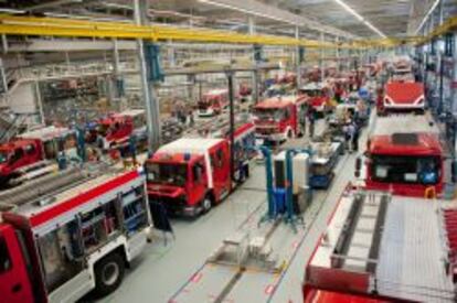 L&iacute;nea de producci&oacute;n de la f&aacute;brica Iveco-Magirus, en Ulm (Alemania).