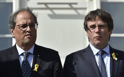 Quim Torra i Carles Puigdemont, aquest dissabte a Brussel·les.