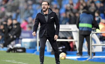 Bordalás, durante un Getafe-Valencia de la temporada pasada.