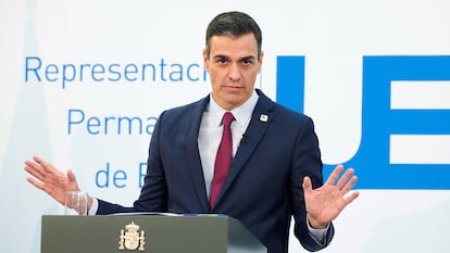 Pedro Sánchez, el viernes en Bruselas tras el Consejo Europeo.